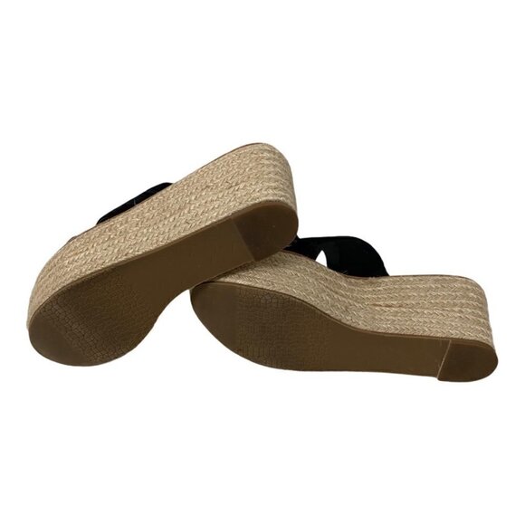 Susina Black Suede Leather Summer Comfort Wedges Platform Espadrille Sandals, 9 - Picture 8 of 11